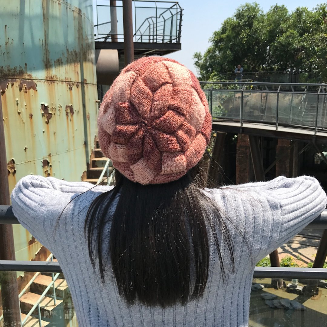 贝雷毛线帽 方格帽 棕栗 意大利线材 - 森林小姐 手工编织 - 帽子 - 羊毛 咖啡色