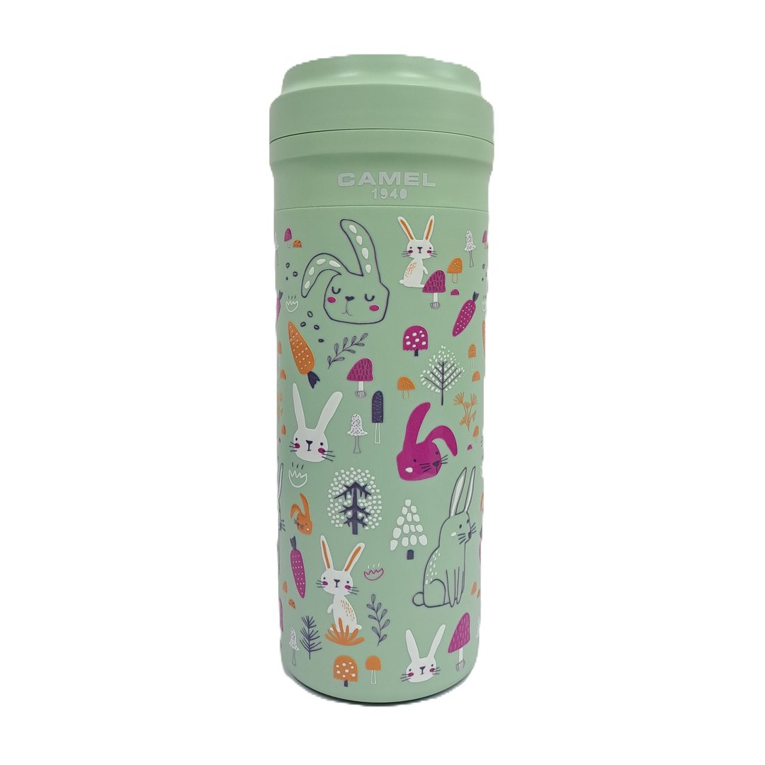 骆驼牌 350ml 玻璃胆真空保温杯胶壳胶盖 - 动物系列 (小兔RB/GN) - 保温瓶/保温杯 - 其他材质 绿色