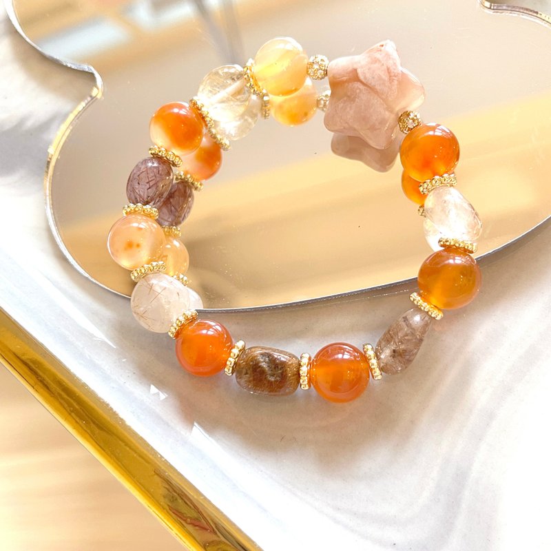 跳耀芭蕾水晶手链  樱花玛瑙 铜发晶 贵人 招财 防小人 生日礼物 - 手链/手环 - 水晶 多色