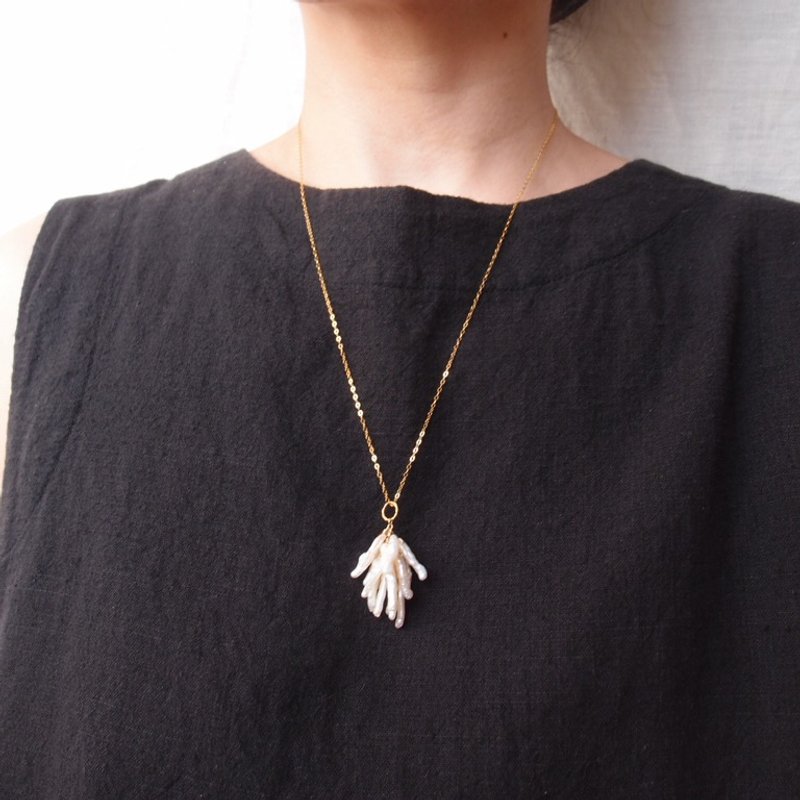 【k14gf】2way 珍珠流苏项链 枝状珍珠 流苏坠饰项链 - 项链 - 宝石 金色