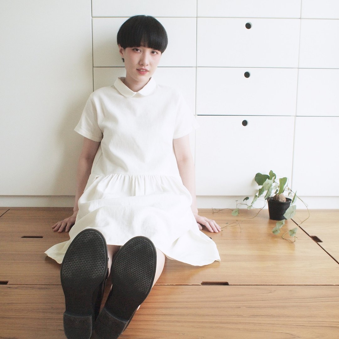polish linen gathered dress : natural - 洋装/连衣裙 - 棉 白色