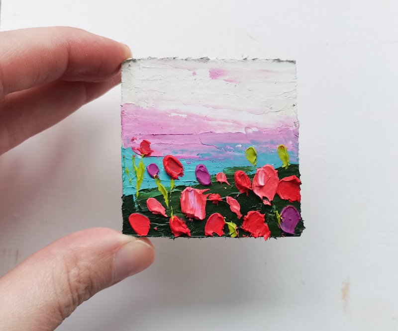 花卉掛畫 手工油畫 微型绘画 油畫  好運 春林初盛 by Verafe - 海报/装饰画/版画 - 压克力 粉红色