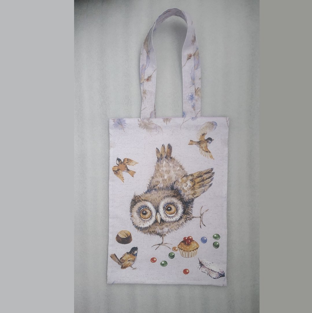 Strong reusable tote bag, eco friendly, cotton canvas soft bag with an owl - 手提包/手提袋 - 棉 紫色