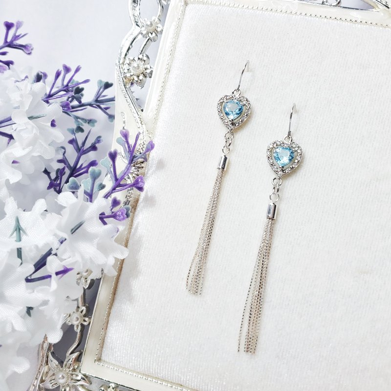 天然 顶级 冰种 绿柱石 海蓝宝 心想事成 流苏 勇气 耳环 单品 - 耳环/耳夹 - 宝石 蓝色