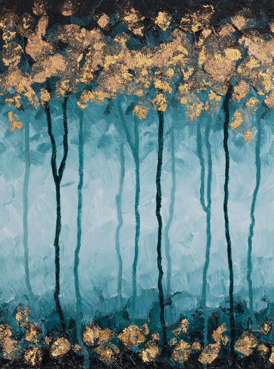 Abstract Art. Original painting. Acrylic painting. Painting with gold. Forest - 海报/装饰画/版画 - 压克力 蓝色