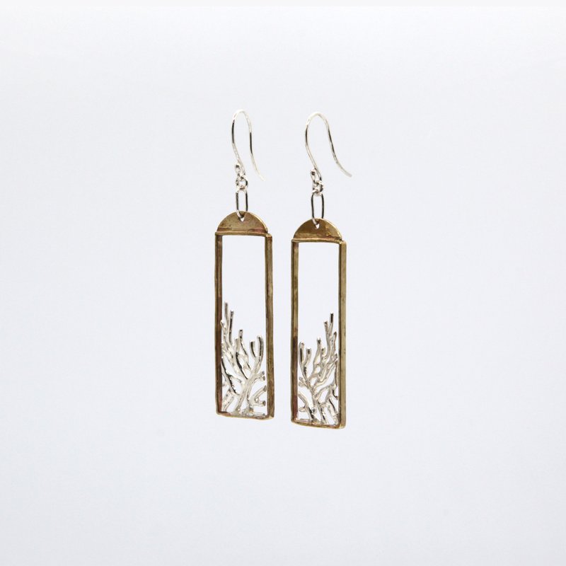 珊瑚观景窗 Scenes of coral - 纯银拼接黄铜耳环 - 耳环/耳夹 - 纯银 