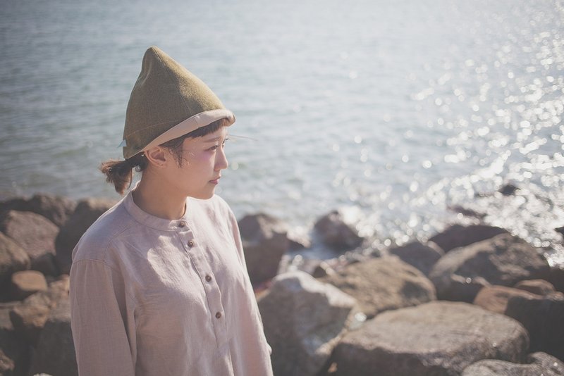 folk_小矮人派对精灵帽.橄榄 - 帽子 - 棉．麻 卡其色