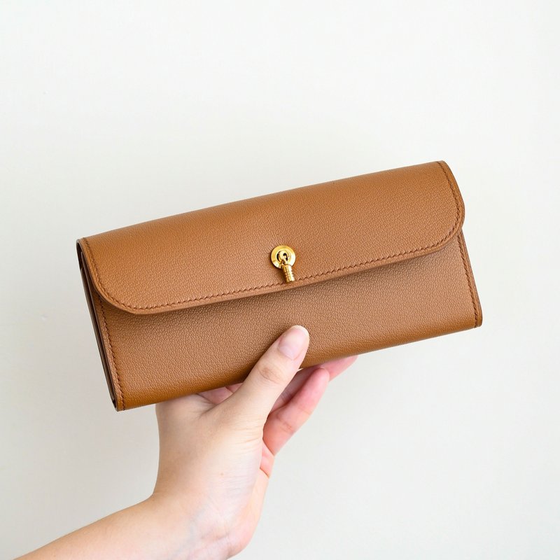 香港制  手工皮革 钱包 长夹 长钱包 长银包 山羊皮 LW1003 - 皮夹/钱包 - 真皮 咖啡色