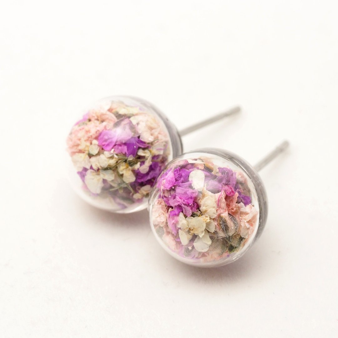 爱家作- OMYWAY DIY 干花  玻璃球 耳针 耳环 耳勾 垂挂 耳夹 1cm - 耳环/耳夹 - 玻璃 白色
