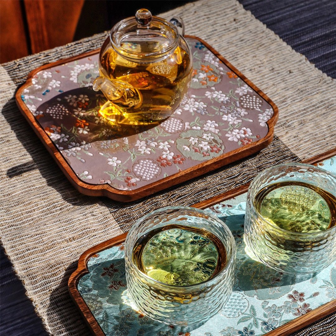 日式花布干泡盘|双面花布|２种尺寸 - 茶具/茶杯 - 木头 咖啡色