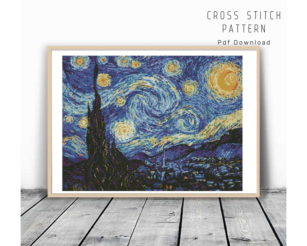 Starry night cross stitch pattern Van Gogh cross stitch pattern Digital PDF - 手工艺教程/工具书 - 其他材质 