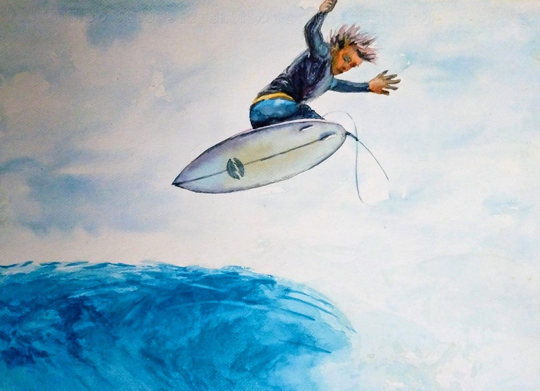 Watercolor painting. Surfers - 电子手绘真人画像/绘画/插画 - 其他材质 