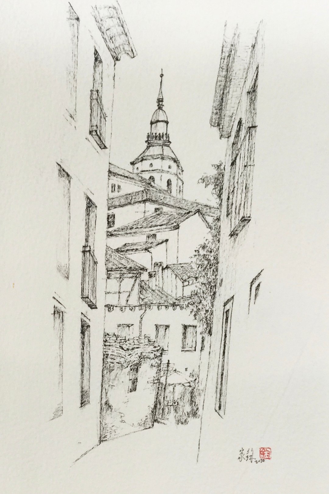 赛维亚古城区/手绘原作/含框 - 海报/装饰画/版画 - 纸 咖啡色