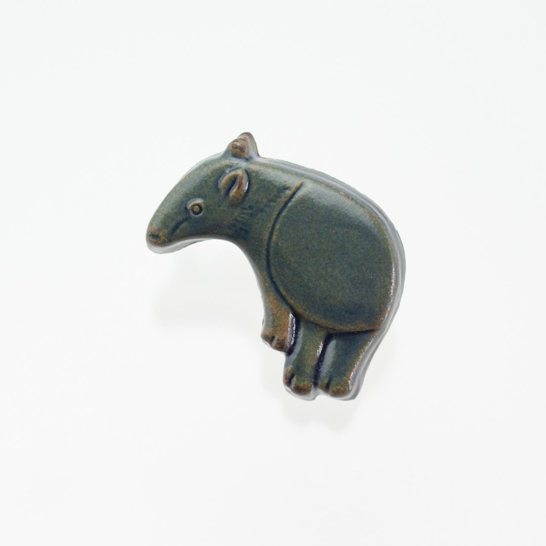 ceramics brooch tapirus indicus antique blue - 胸针 - 陶 绿色