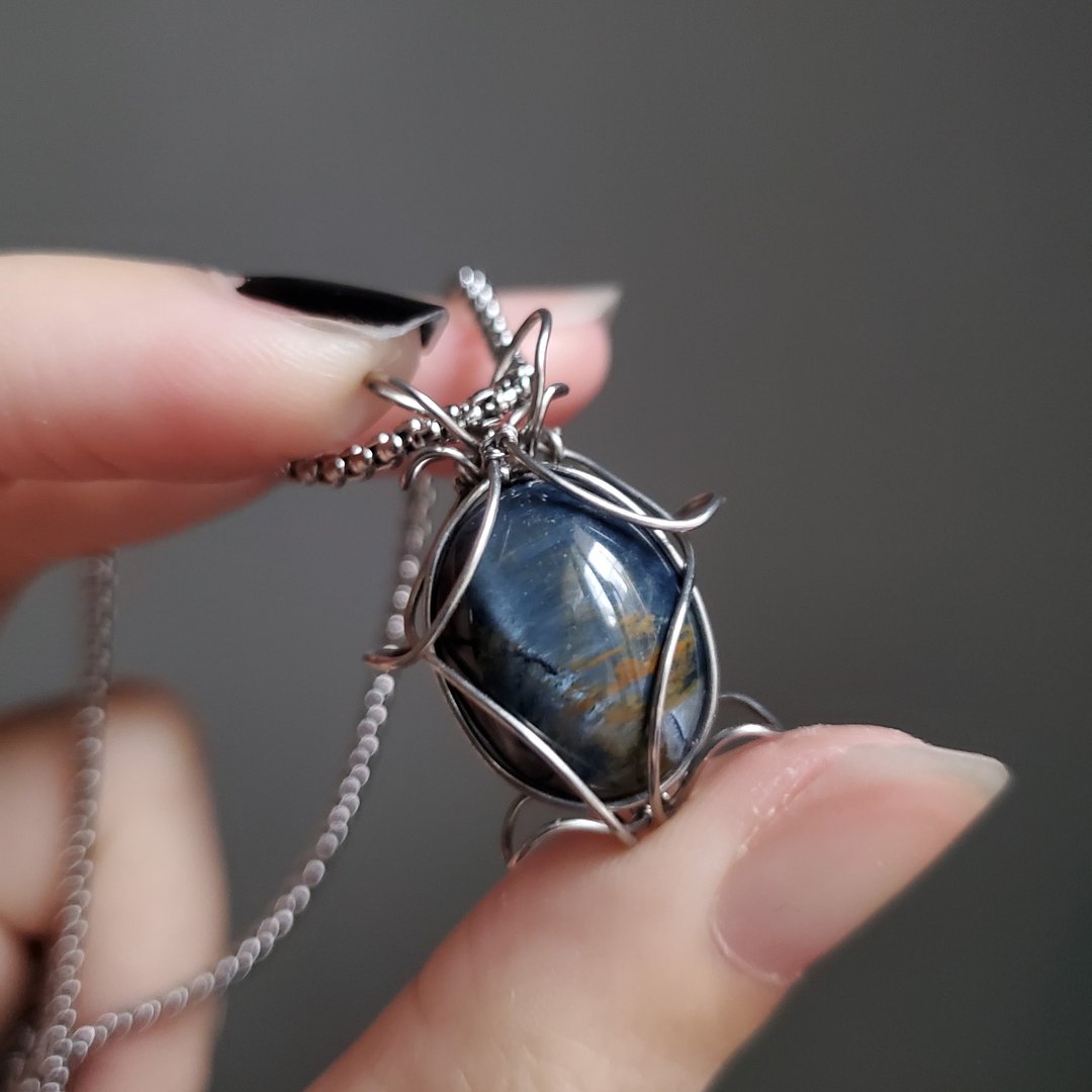 彼得石 | 项链 2 金属编织 矿石饰品 不锈钢首饰 - 项链 - 半宝石 蓝色