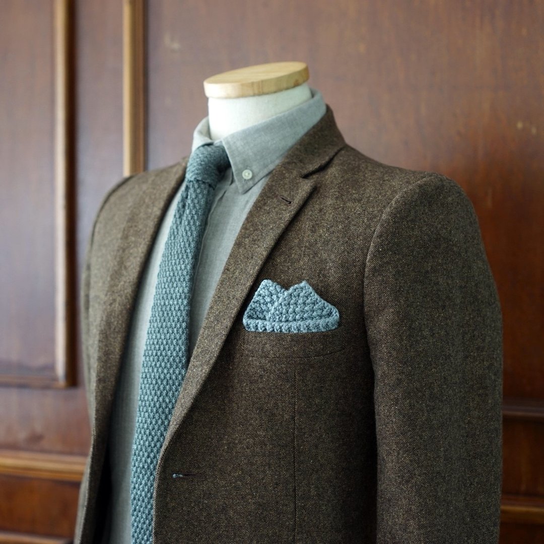 Dark Grey Knitted Wool tie /pocket square (no Crafted box) - 领带/领带夹 - 其他材质 灰色