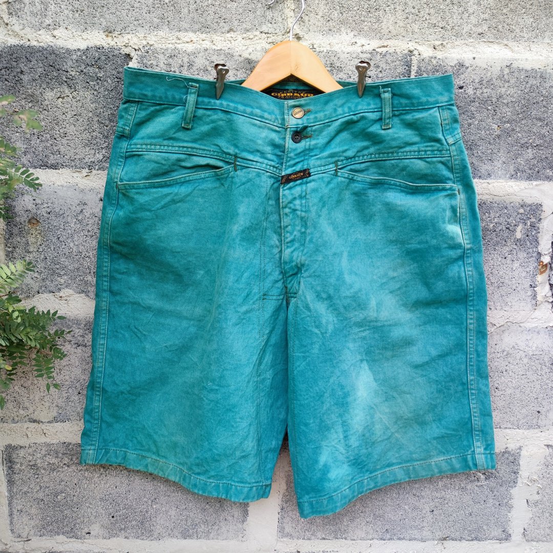 Vintage Marithe Francois Girbaud Denim Shorts Green Baggy - 男士长裤 - 棉 绿色