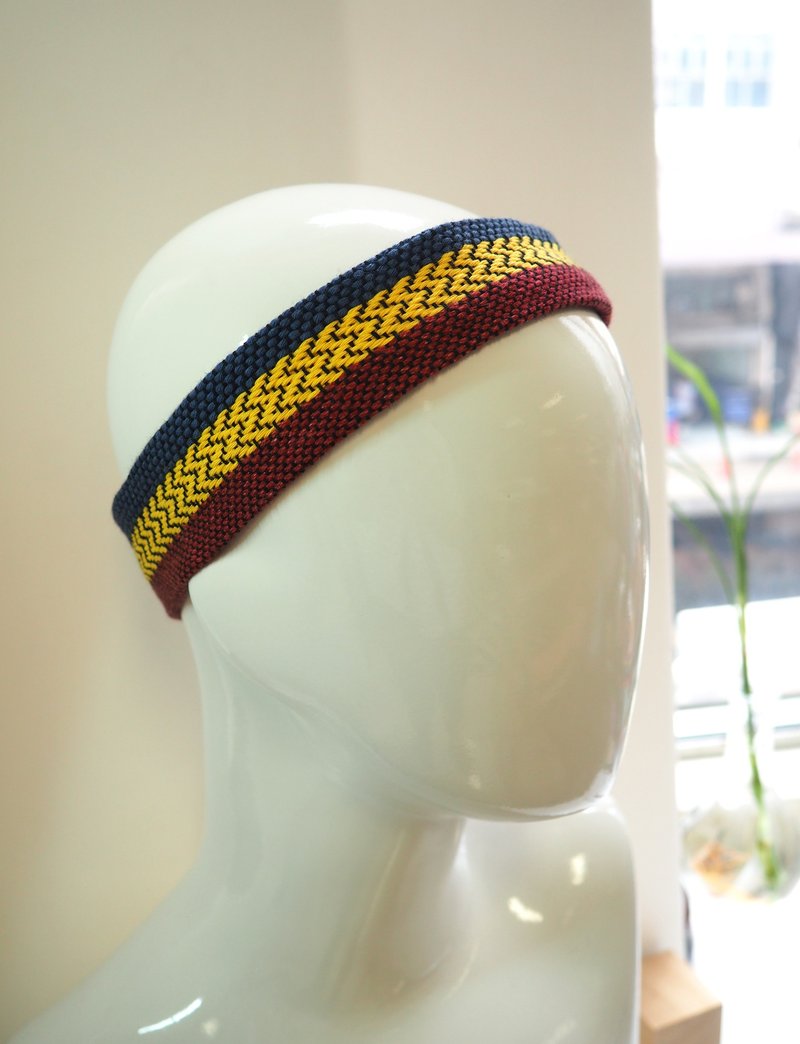 手工织布并色头带 蓝黄红色 - 发饰 - 棉．麻 多色