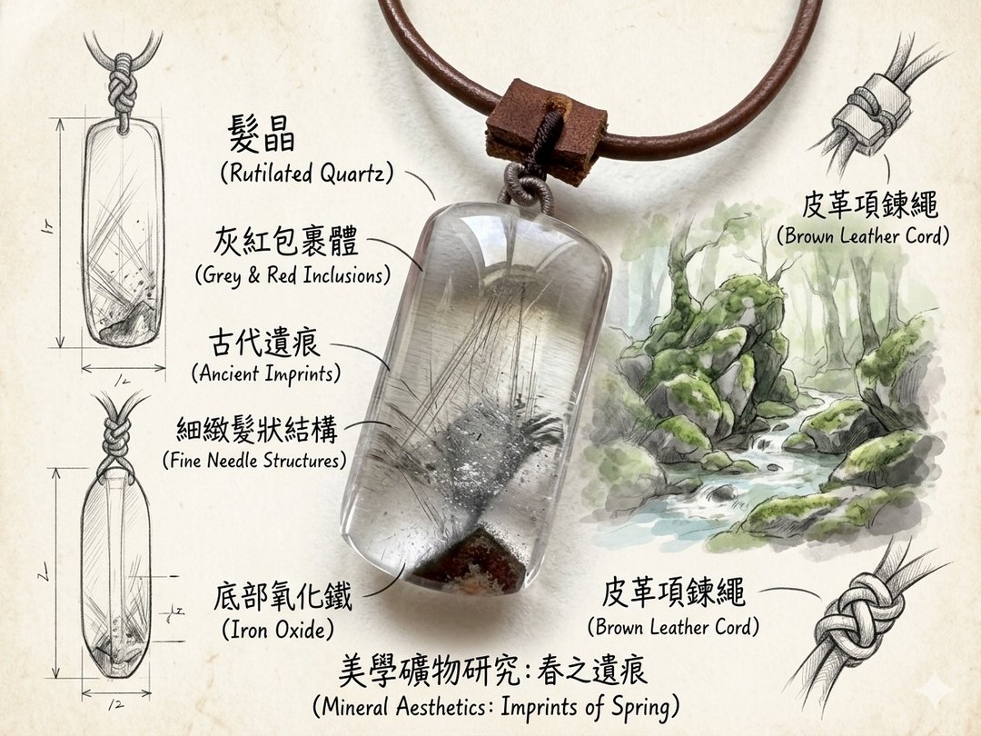白幽灵隐山四季千层山幽灵 牛皮绳项链 - 项链 - 水晶 