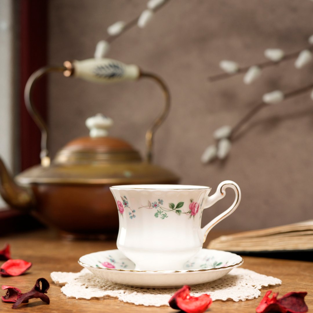 英国Paragon小清新玫瑰半手绘花茶杯组 - 茶具/茶杯 - 瓷 白色