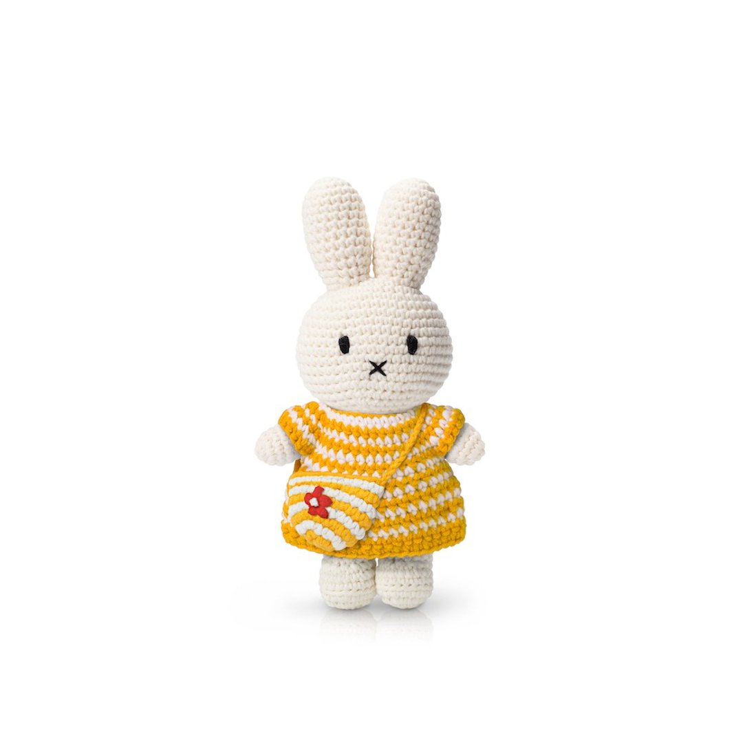 荷兰Miffy米飞兔【miffy黄细条纹洋装+条纹小花袋】纯棉手工娃娃 - 玩偶/公仔 - 棉 黄色