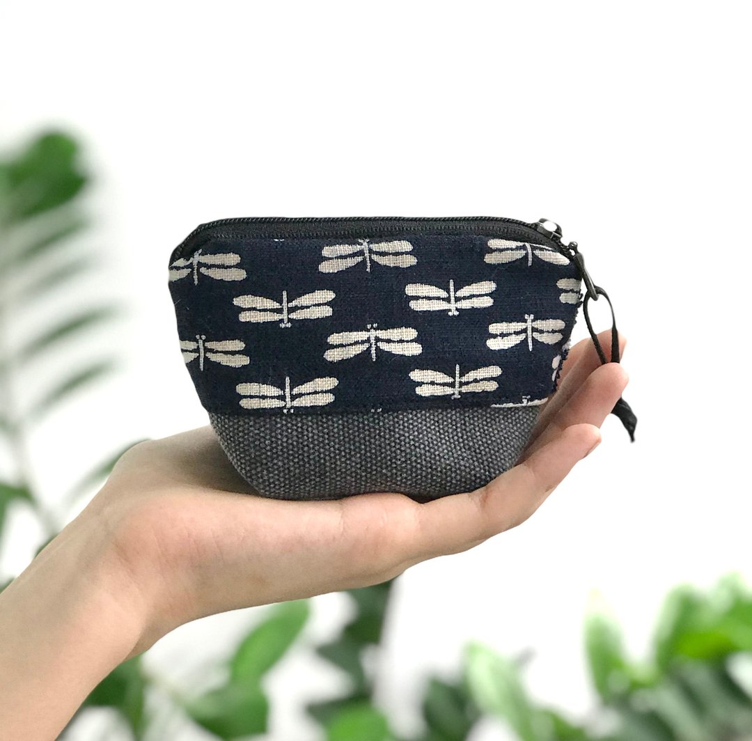 蜻蜓图案 /日本棉布/防水内衬/迷你收纳包/11x7cm/精油瓶 - 零钱包 - 棉 