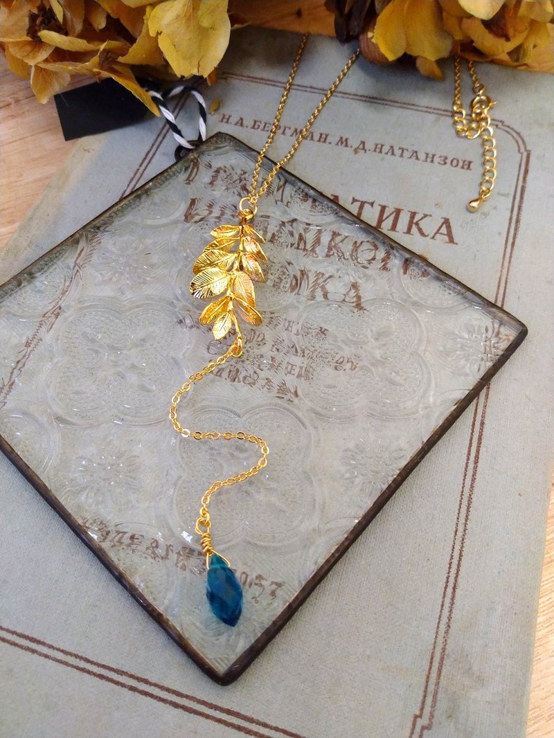 紫藤叶穗垂坠孔雀蓝水晶手感长链 A759  礼物 气质 优雅 - 项链 - 其他材质 