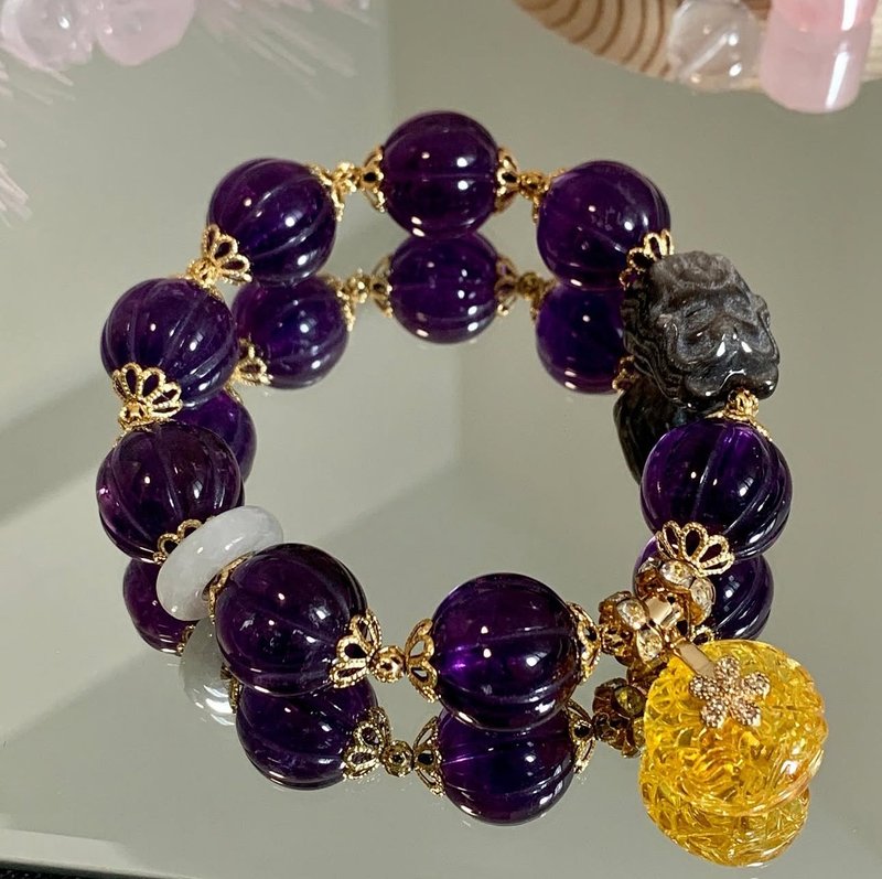 Crystal.EAA 珀狐 曜狐 设计款 天然水晶 绿草莓 紫水晶 巨无霸 - 手链/手环 - 水晶 紫色