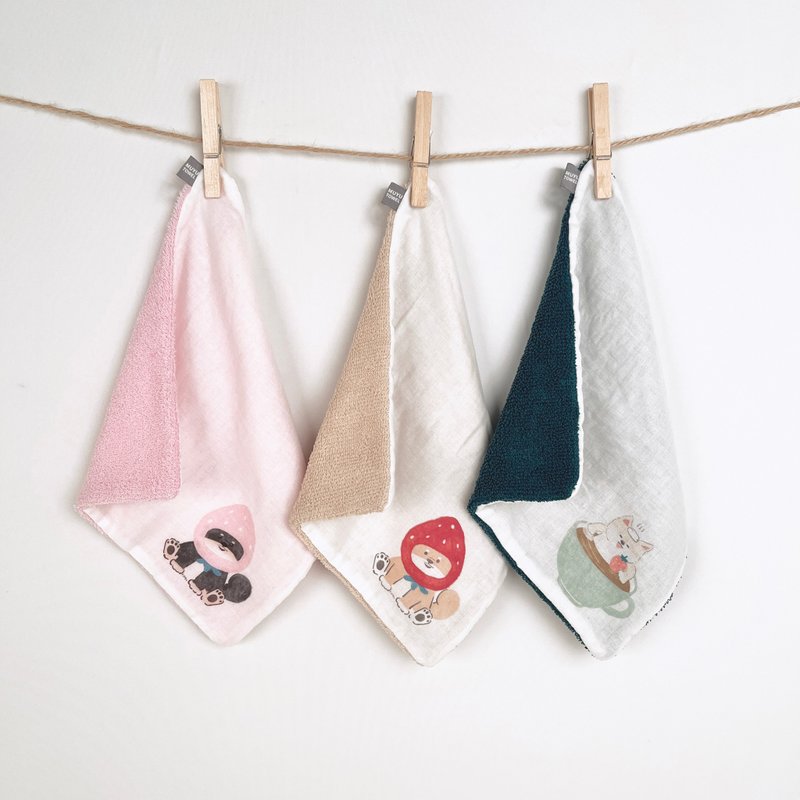 草莓柴犬双层方巾 - 毛巾浴巾 - 尼龙 多色