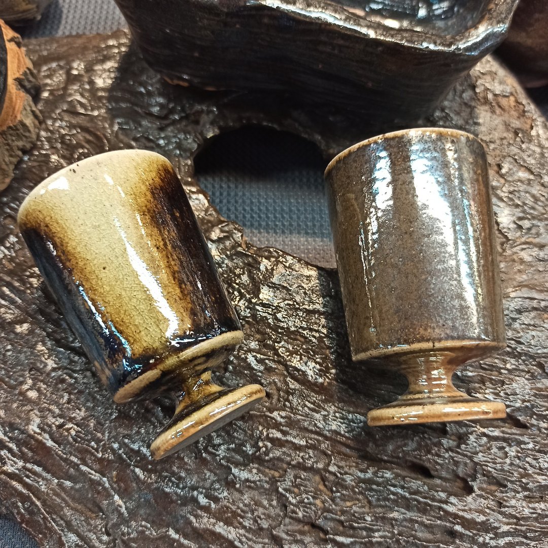 柴烧高脚杯对杯 - 茶具/茶杯 - 陶 卡其色