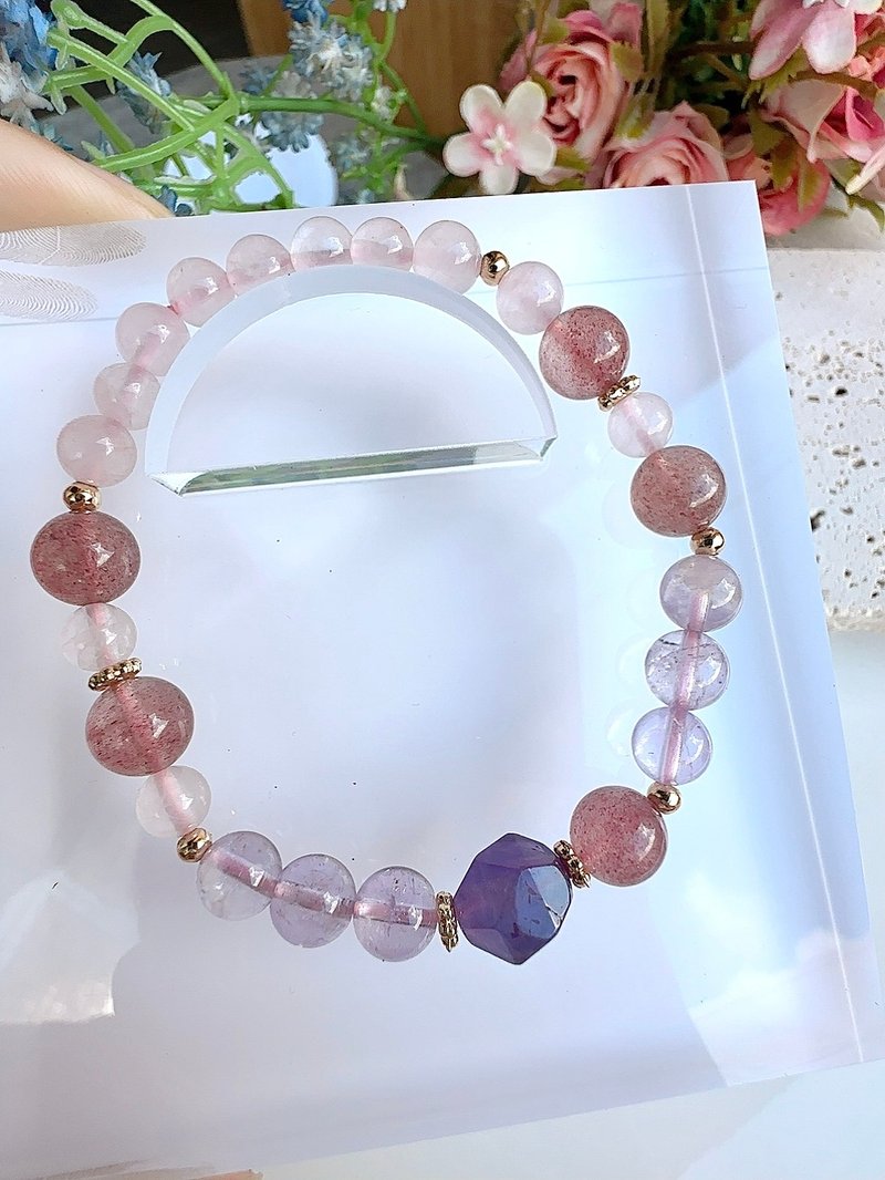 心忱-珍视 粉晶 草莓晶 紫水晶 - 手链/手环 - 水晶 粉红色