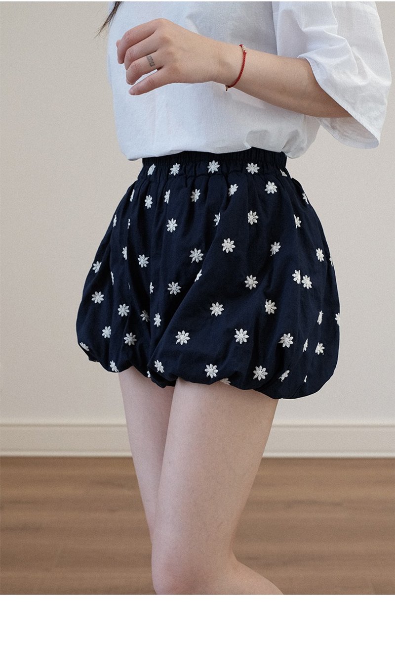 刺绣碎花朵高腰灯笼裤花苞南瓜超短裤 - 女装短裤 - 其他材质 