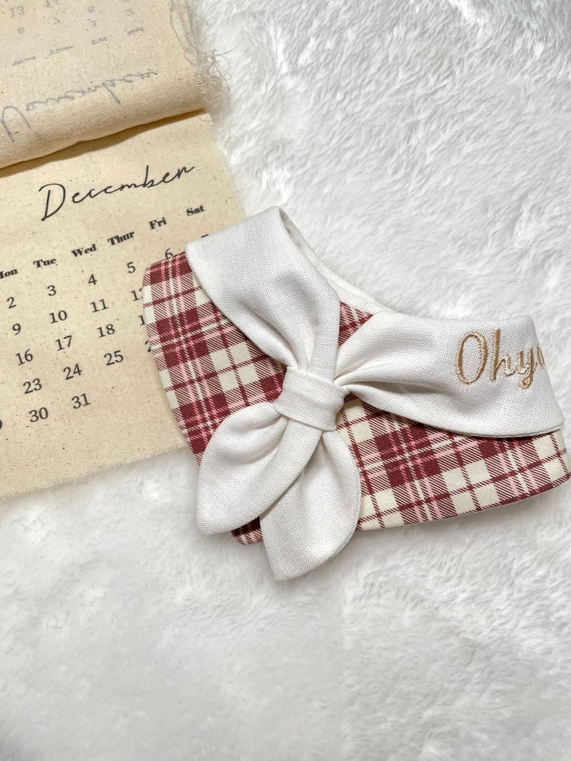 污泥手作  刺绣-格子海军领巾  宠物领巾 - 领结/领巾 - 棉．麻 