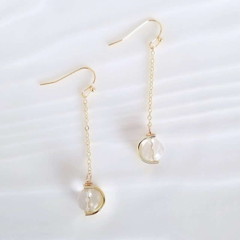 白水晶简约垂坠长耳环耳勾 | 灵气开运 净化负能量 平衡情绪压力 - 耳环/耳夹 - 水晶 金色