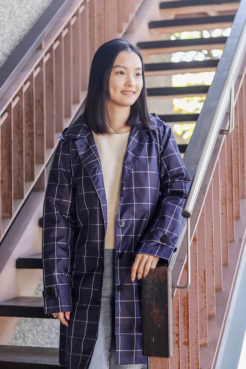 Unn宝石棋异防水风衣 雨衣 raincoat 雨风衣 防风 防拨水 遮晒 - 女装休闲/机能外套 - 防水材质 蓝色