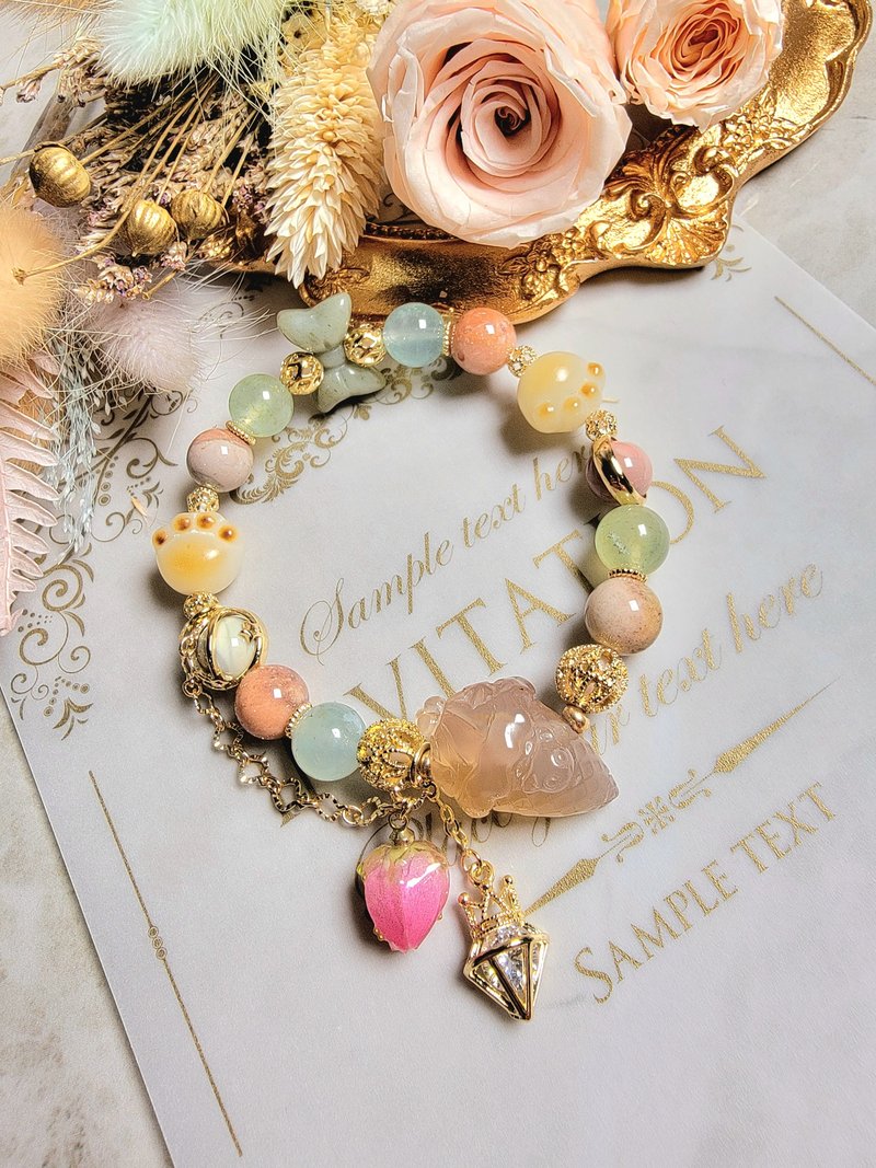 冰纷夏日。14k金包铜保色冰种阿拉善熊冰淇淋设计款女生手链 - 手链/手环 - 水晶 多色