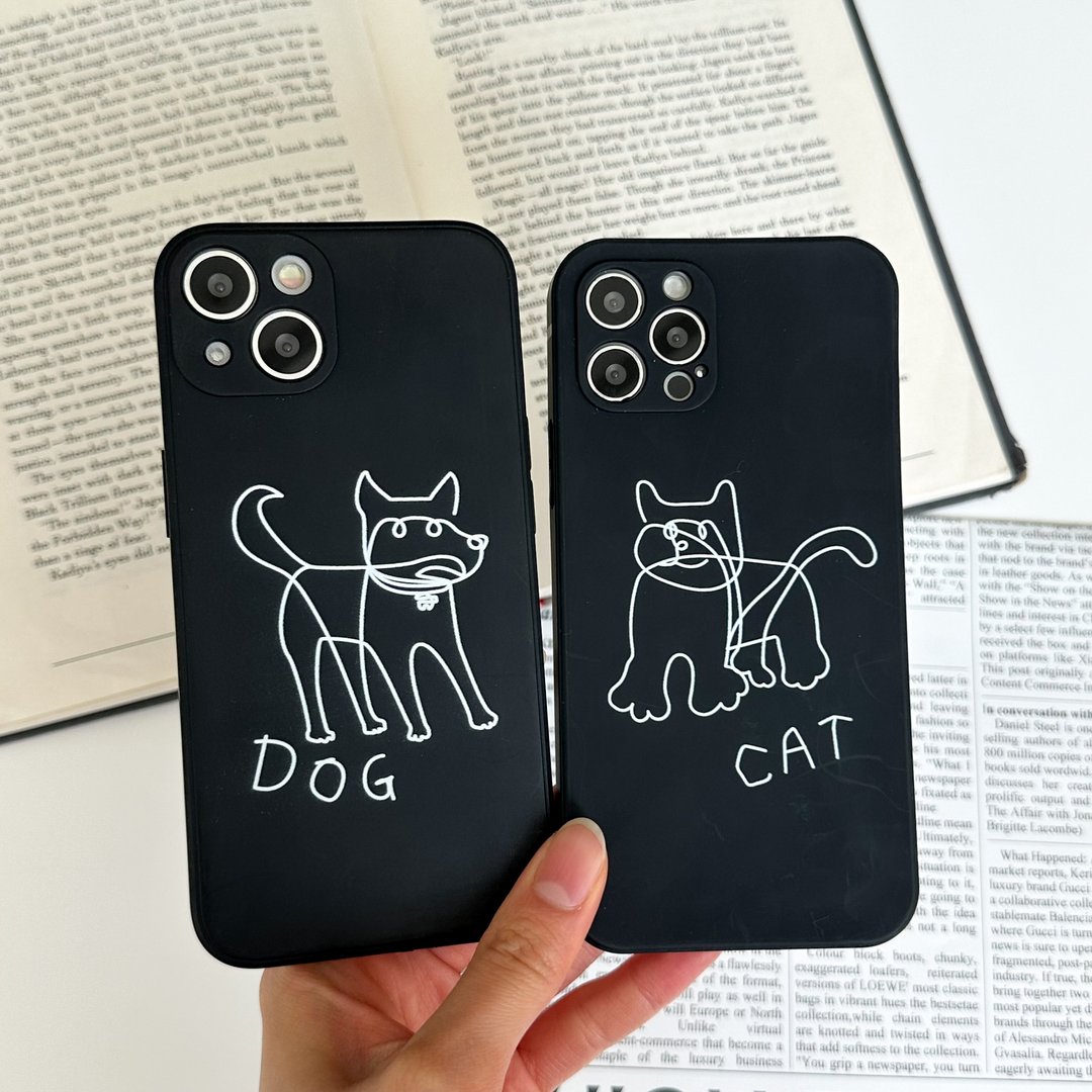 画猫狗iPhone手机情侣硅胶套 - 手机壳/手机套 - 硅胶 黑色