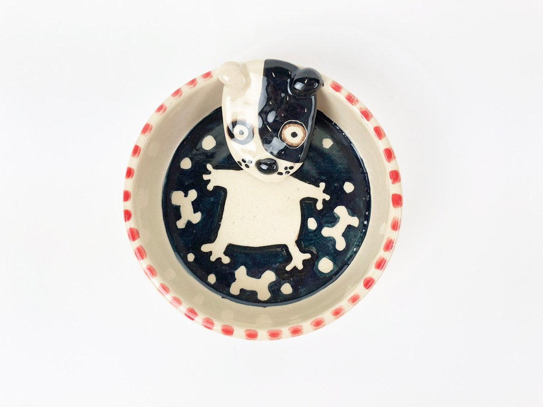 Nice Little Clay 手工立体圆盘 站站贱狗 0308-18 - 浅碟/小碟子 - 陶 多色
