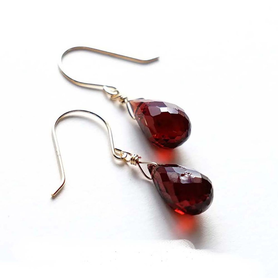 K18 High Quality Garnet Large Drop Earrings or Clip-On Natural Stone Beautiful Bold Color - 耳环/耳夹 - 其他金属 红色