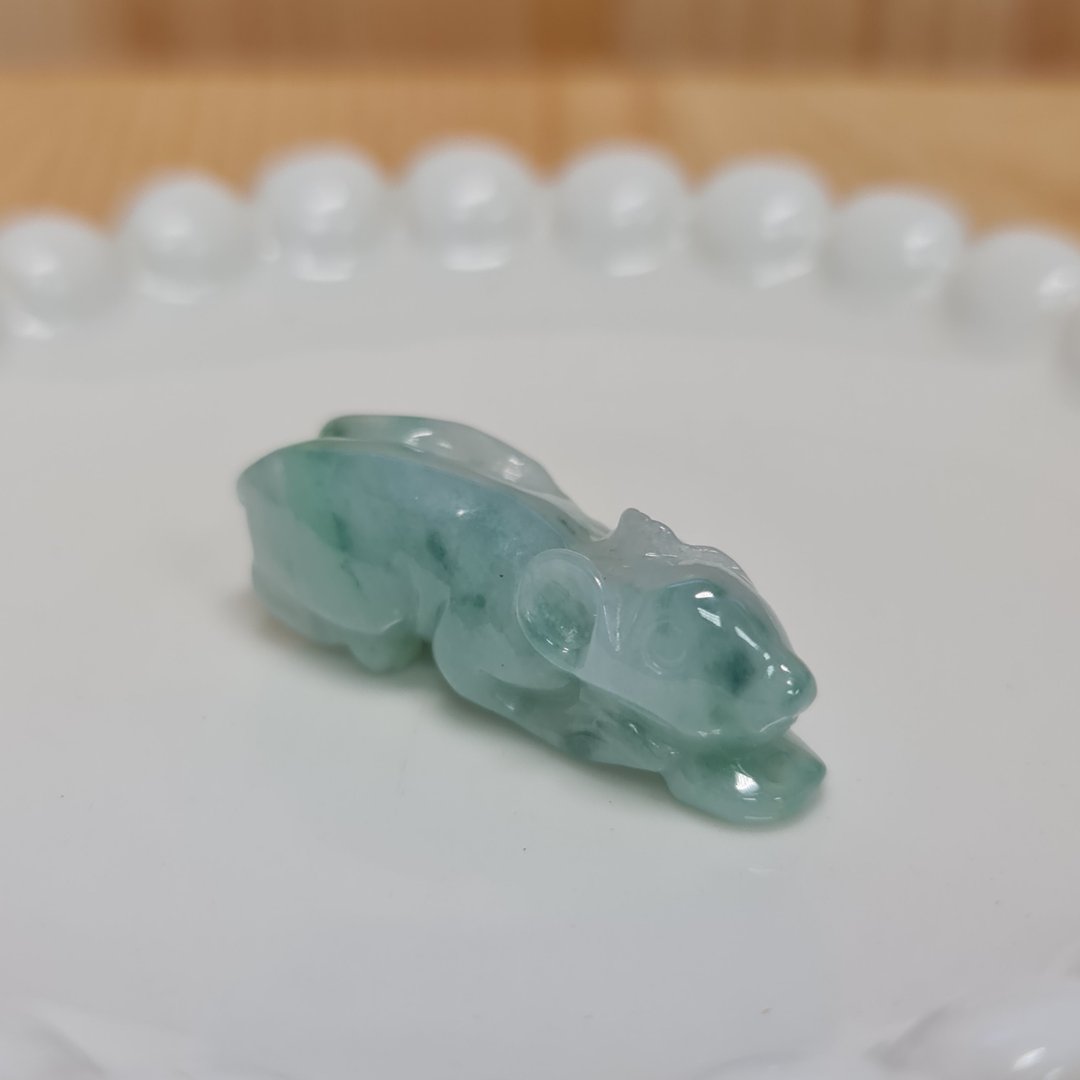 老种晴底绿飘花钱鼠 | 天然缅甸玉A货翡翠 - 项链 - 玉石 