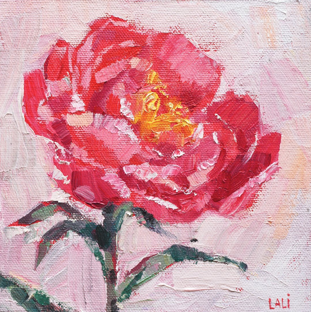 牡丹原创油画 15x15cm 帆布板 现代艺术 - 插画/绘画/写字 - 其他材质 粉红色
