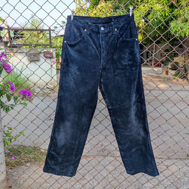 70年代复古 Fruit of the Loom 灯芯绒长裤 黑色 - 男士长裤 - 羊毛 黑色