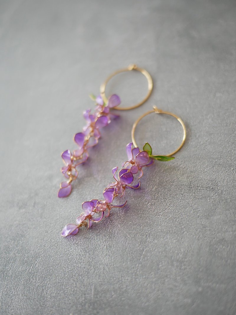 月夜藤花 耳环・耳夹 - 耳环/耳夹 - 树脂 紫色