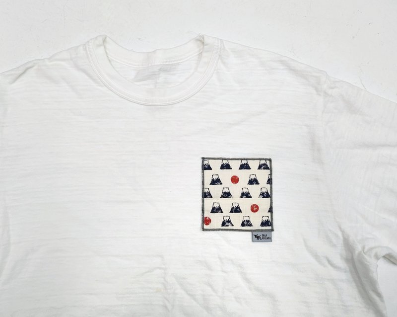 小牛村 男女 竹节棉 短袖上衣 T-shirt T恤 / 红日富士山 - 中性连帽卫衣/T 恤 - 棉．麻 白色