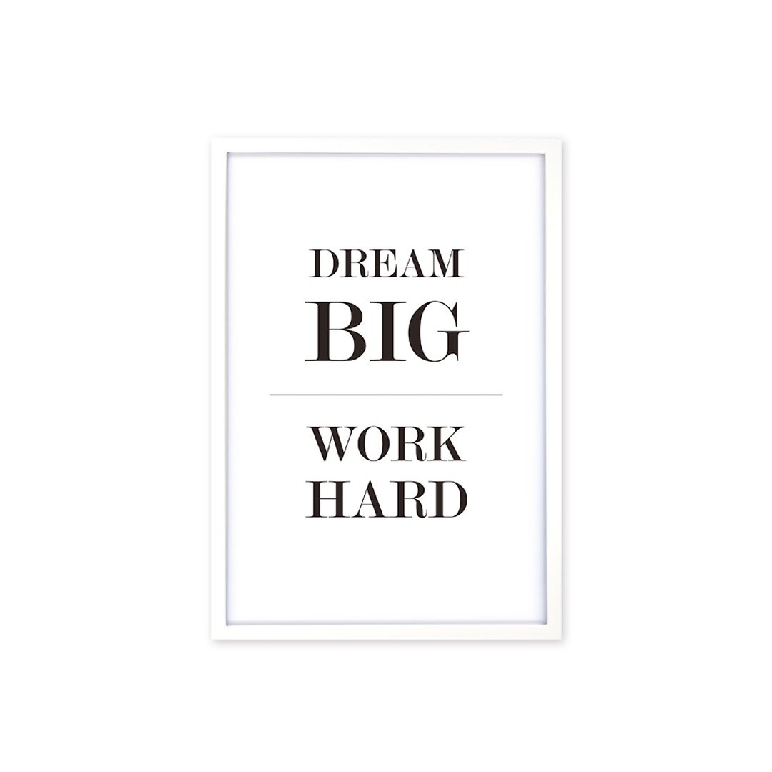 北欧风装饰画相框 Dream Big Work Hard 简约款 白色框 63x43cm - 画框/相框 - 木头 白色