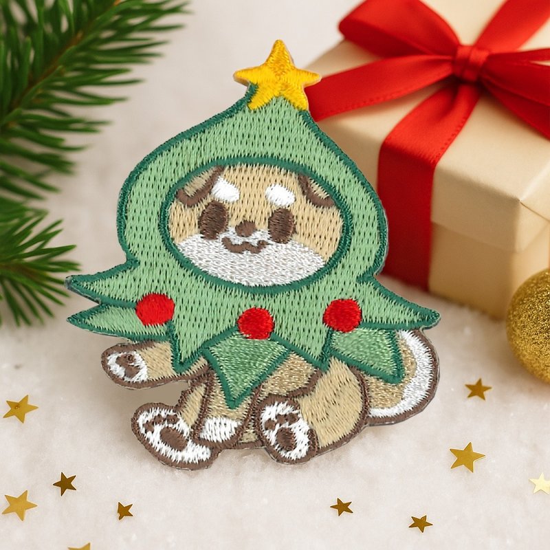 【圣诞小柴刺绣贴纸 | 柴柴圣诞树造型 | 可直接贴的刺绣贴布】 - 贴纸 - 绣线 