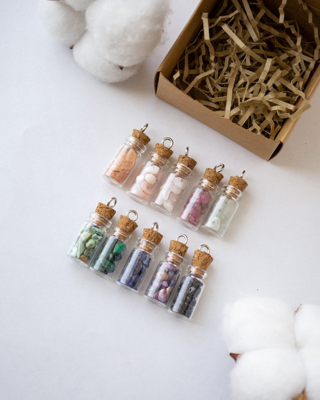 Glass bottles of crystals, Set of 10 pcs, October Birthstones, Libra sign Gift - 其他 - 宝石 多色