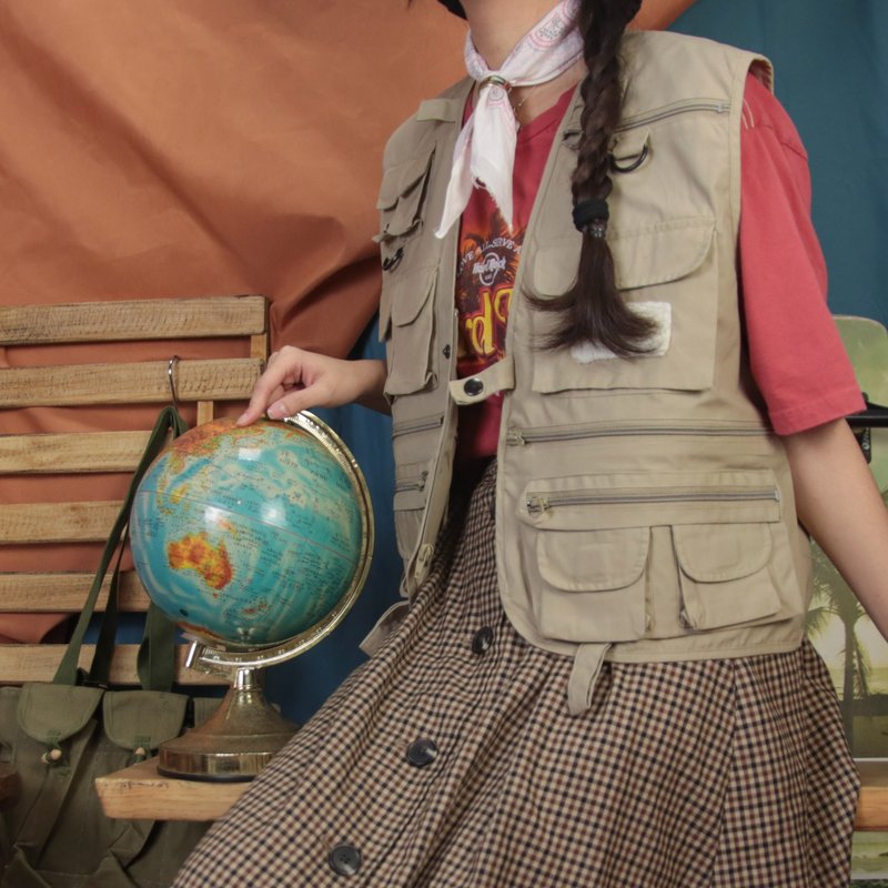 古着钓鱼背心A09,卡其 棉花 渔夫 马甲 背心【Tsubasa.Y 古着屋】 - 女装背心 - 棉．麻 卡其色