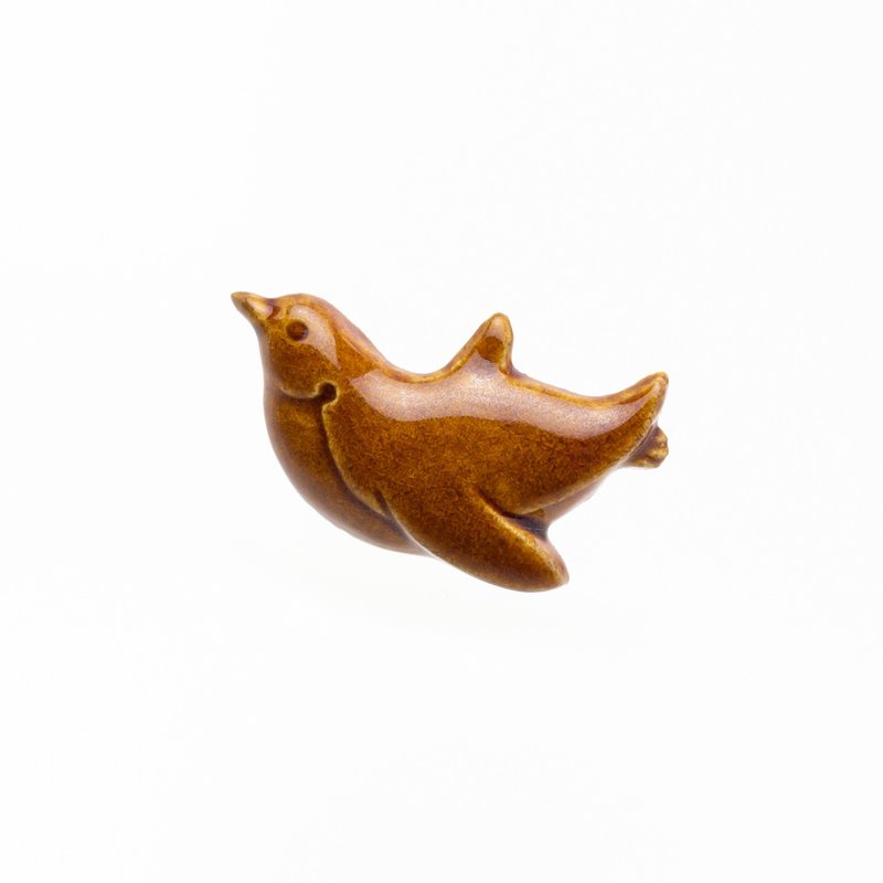 ceramics brooch penguin brown - 胸针 - 陶 咖啡色