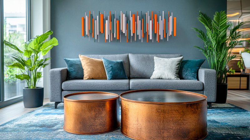 卡尼恩波 3D 立体壁挂雕塑 橙色与蓝绿色 木材与金属 - 墙贴/壁贴 - 木头 橘色